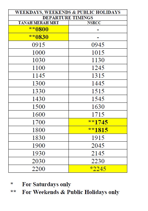 Directions Bus Schedule Nsrcc Changi National Service Resort Pick Up Points For Nsrcc Shuttle Bus Services