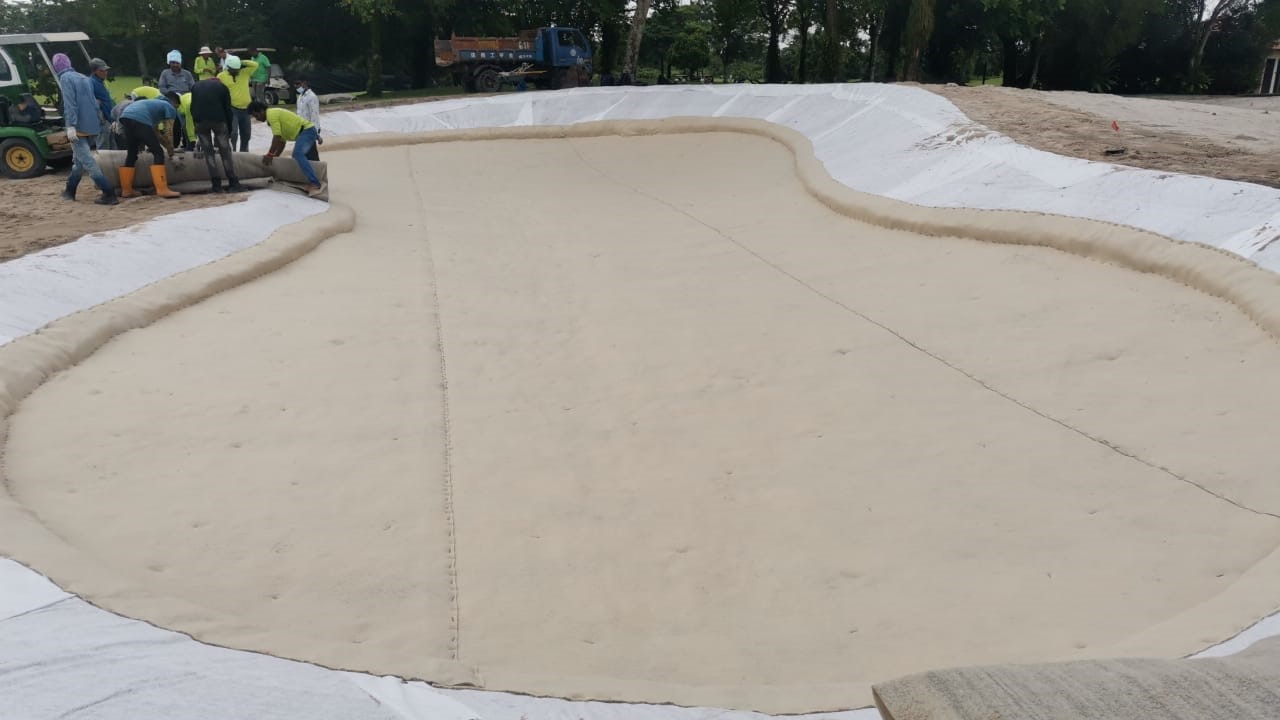 Completed installation of geotextile fabric at Hole #4